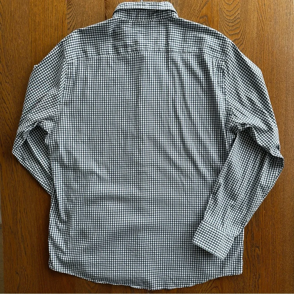 Faherty Navy Blue White Gingham Cotton Blend Button-Down Shirt Casual Work - Picture 3 of 10